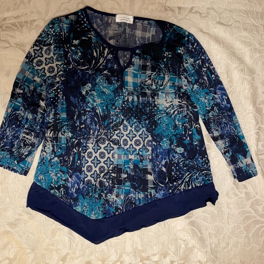 Exclusive One Women’s SZ L 3/4 Sleeve Blue/ Top - Picture 7 of 8